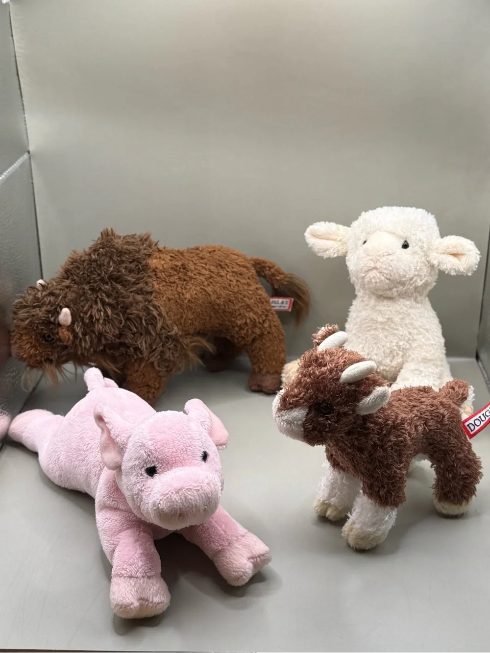 Douglas Animal Plush Lot - Buffalo, Pig, Sheep Lamb and Cow Stuffed Animals